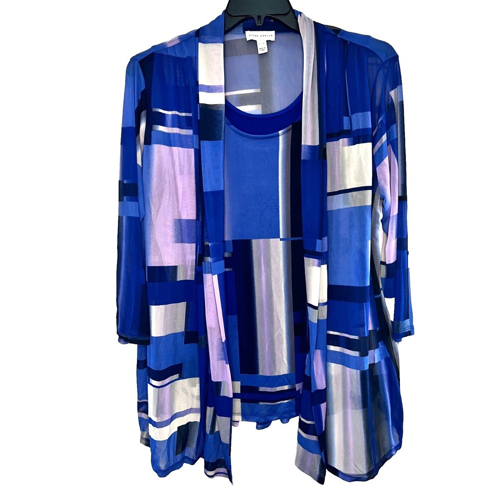 Susan Graver Multi Color Tank & sheer Cardigan Size XL